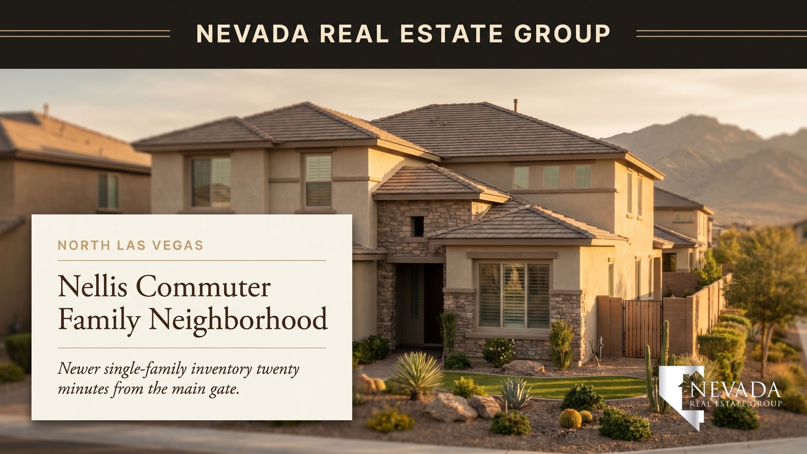 North Las Vegas residential neighborhood with 1990s-2010s tract single-family homes — Nellis AFB commuter housing area